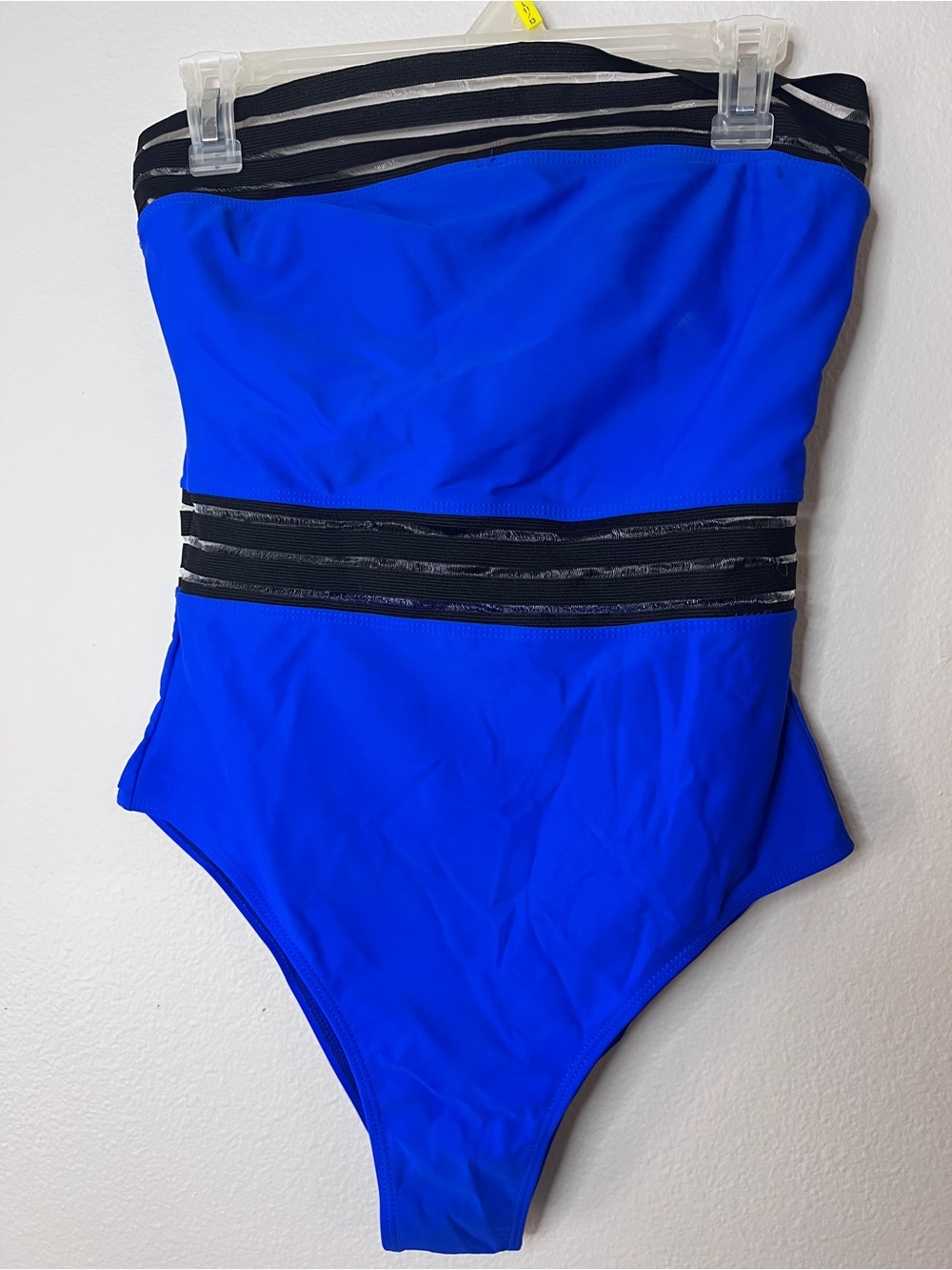 Royal Blue Strapless One-Piece Swimsuit with Black Stripe Accents